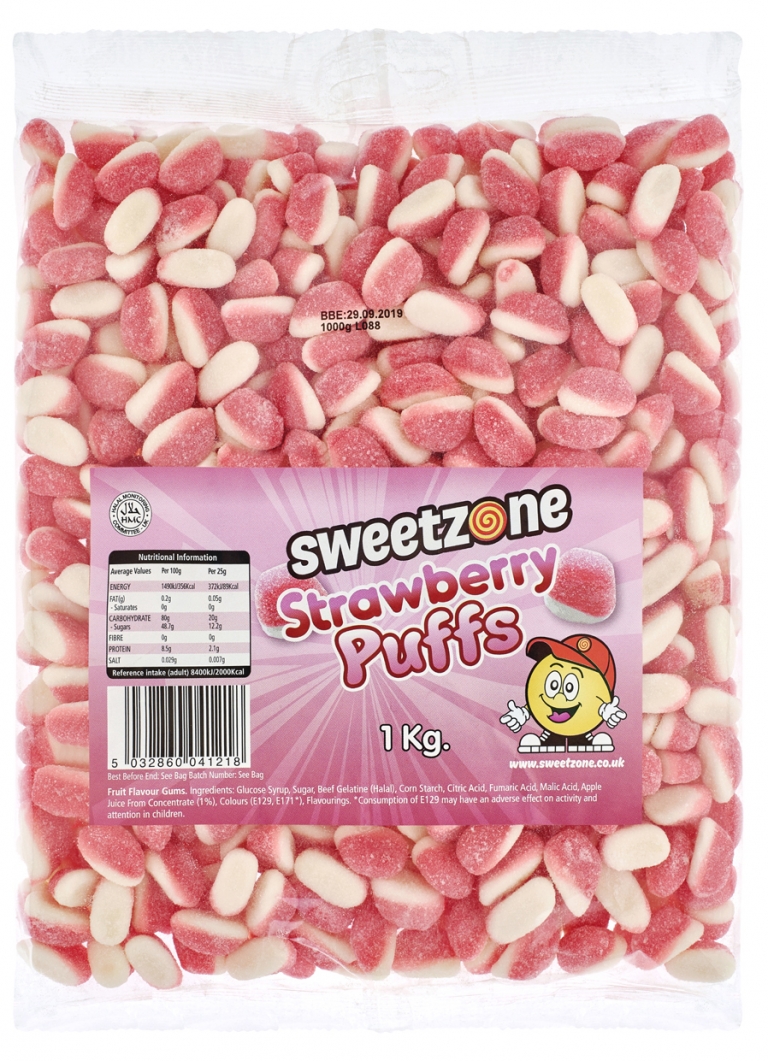 1kg Bulk Strawberry Puffs - Sweetzone