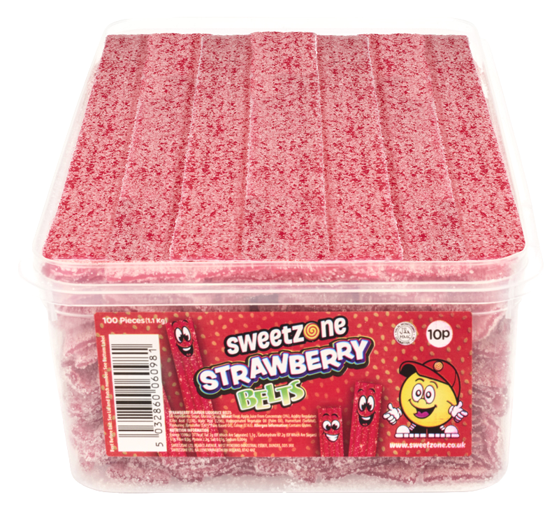 Sweetzone 10p Strawberry Belts – red fizzy candy strips with sweet strawberry flavour