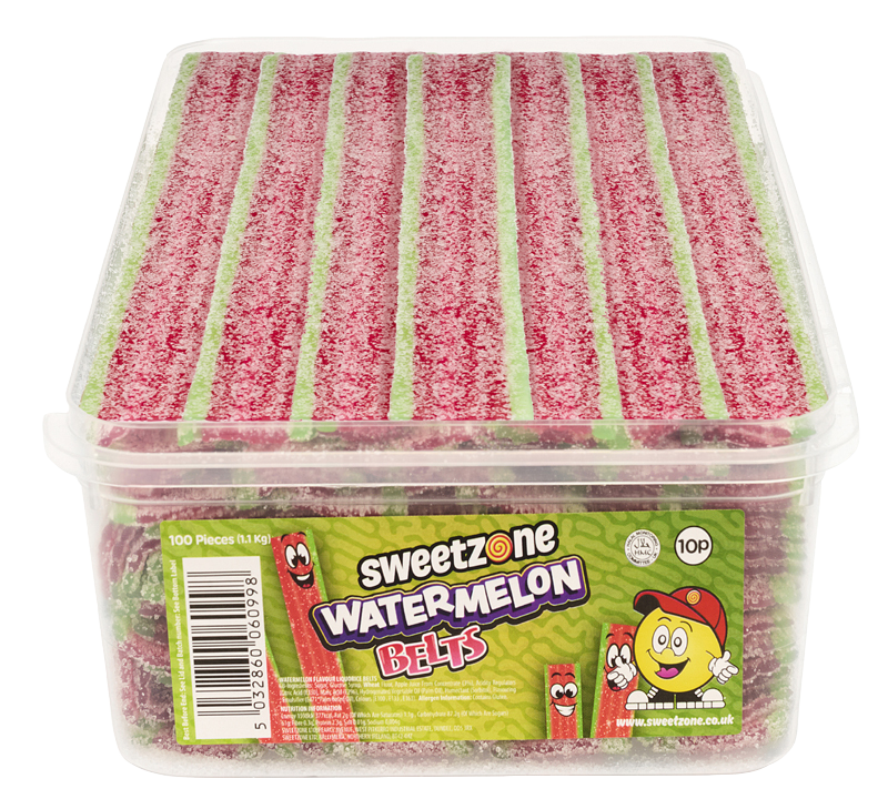 Sweetzone 10p Watermelon Belts – red and green fizzy belts with juicy watermelon taste